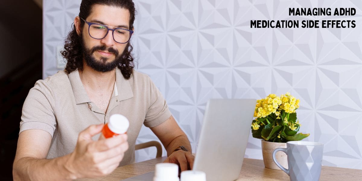 Man reviewing ADHD medication bottle at home