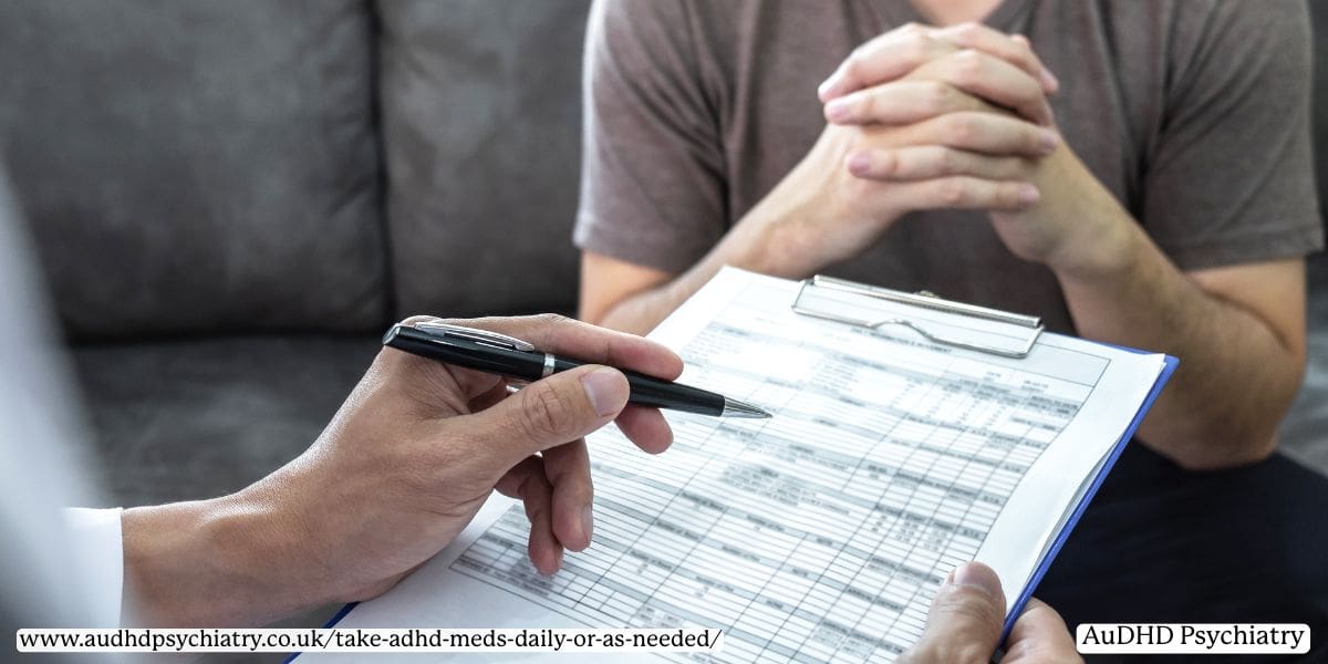 Hands pointing at a symptom tracker clipboard, demonstrating how to assess ADHD med effectiveness