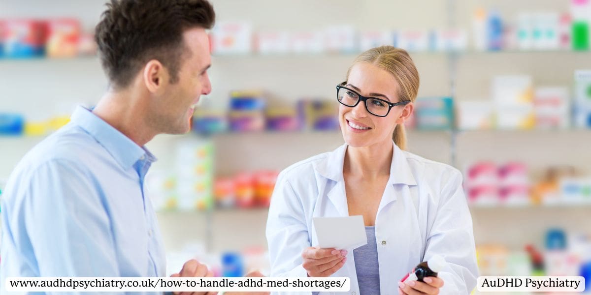 Pharmacist talking to patient about ADHD med shortage prescription
