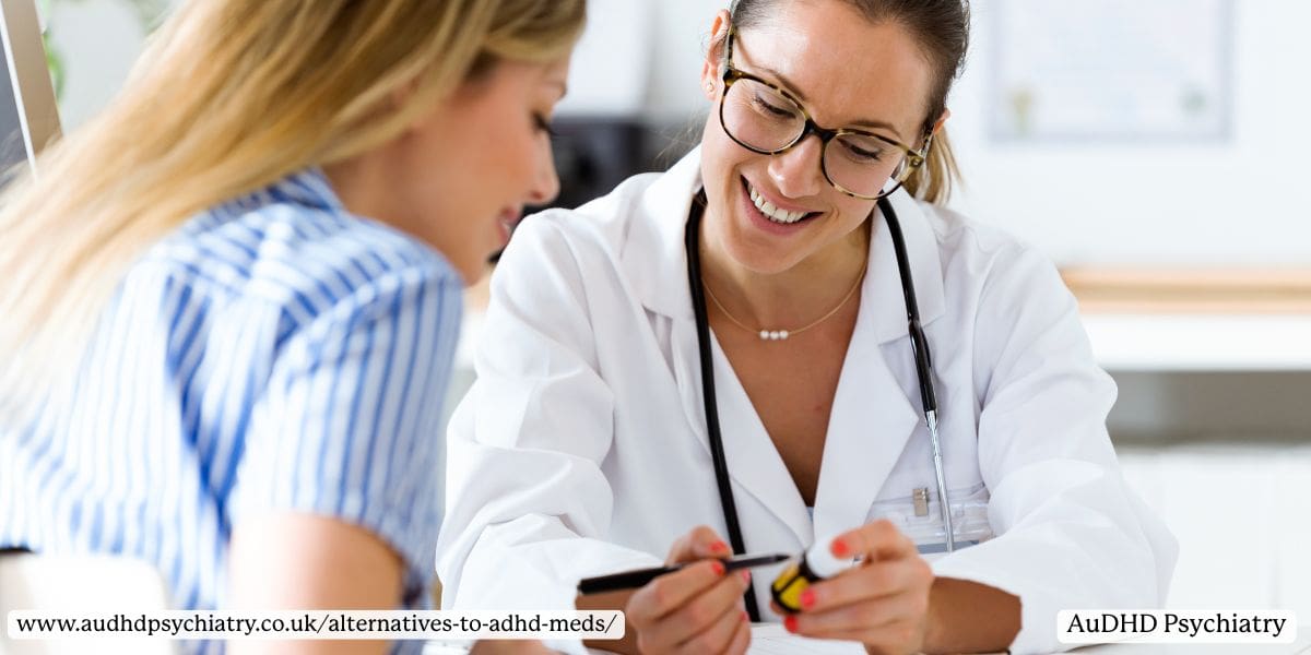 Doctor smiling while discussing off-label ADHD medication alternatives with a patient